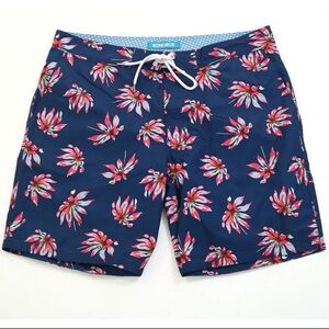 Men’s Bonobos Bonzai Boardie Swim Trunks Tropical Floral Print Navy and Pink
